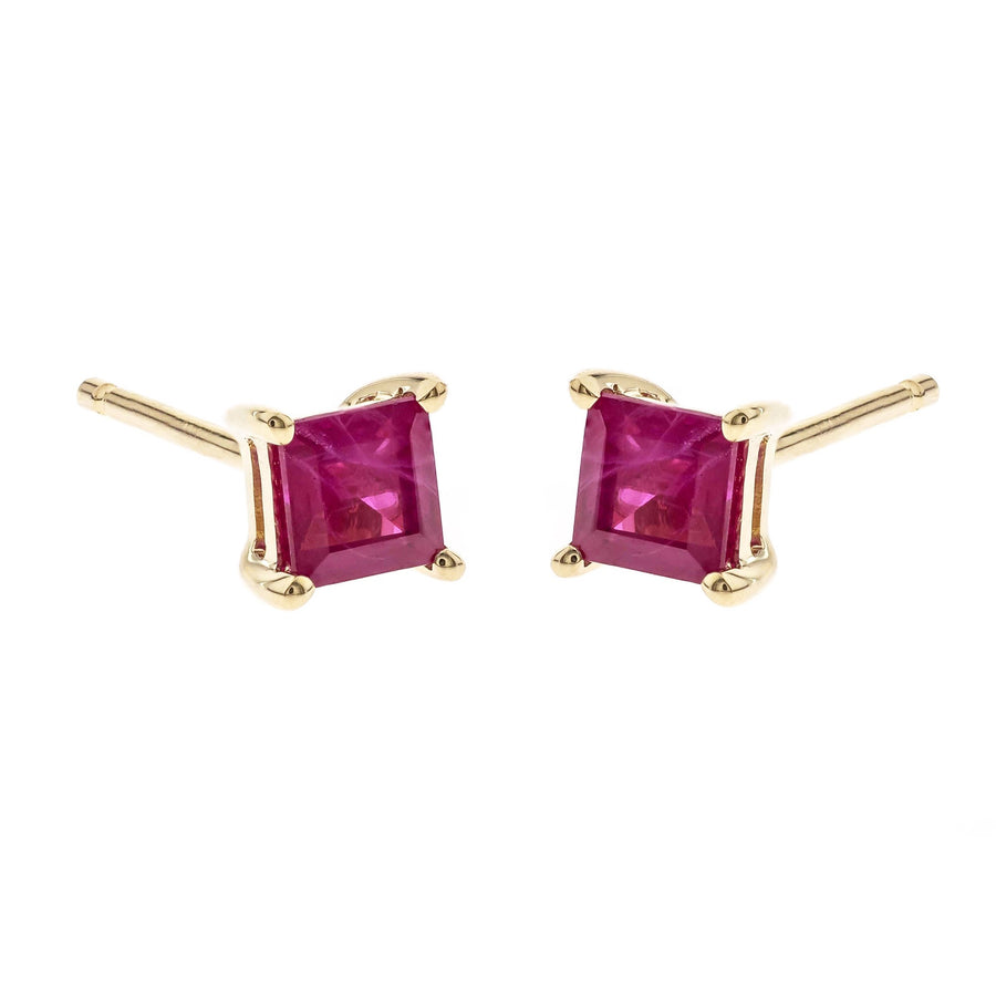 Jenna 14K Yellow Gold Square-Cut Mozambique Ruby Earring