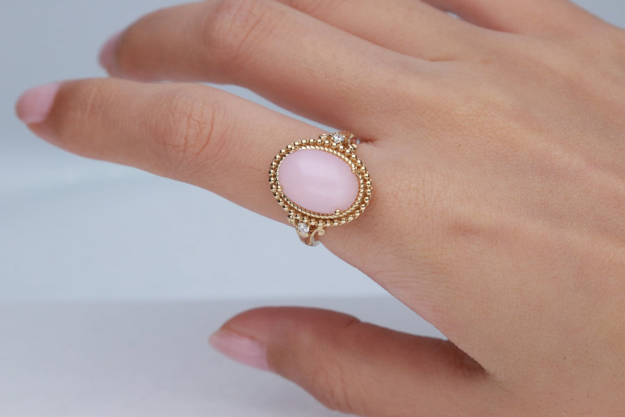 Eva 14K Yellow Gold Oval-Tab Peruvian Pink Opal Ring