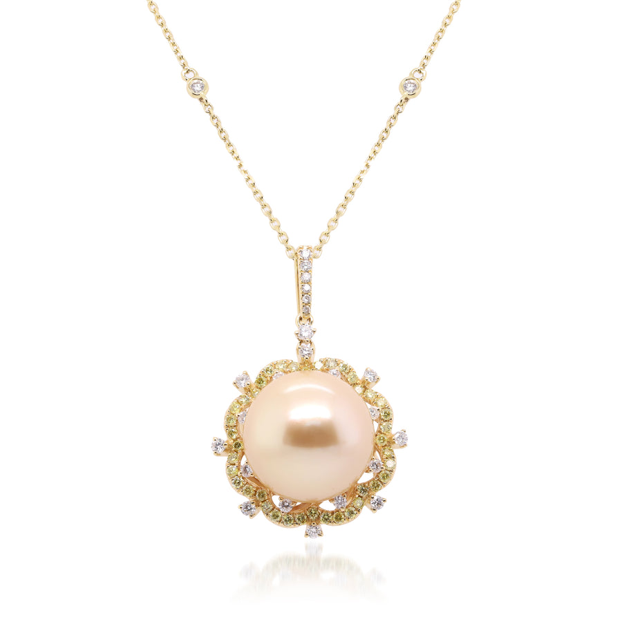 Lucy 18K Yellow Gold Round South Pearl Pendant