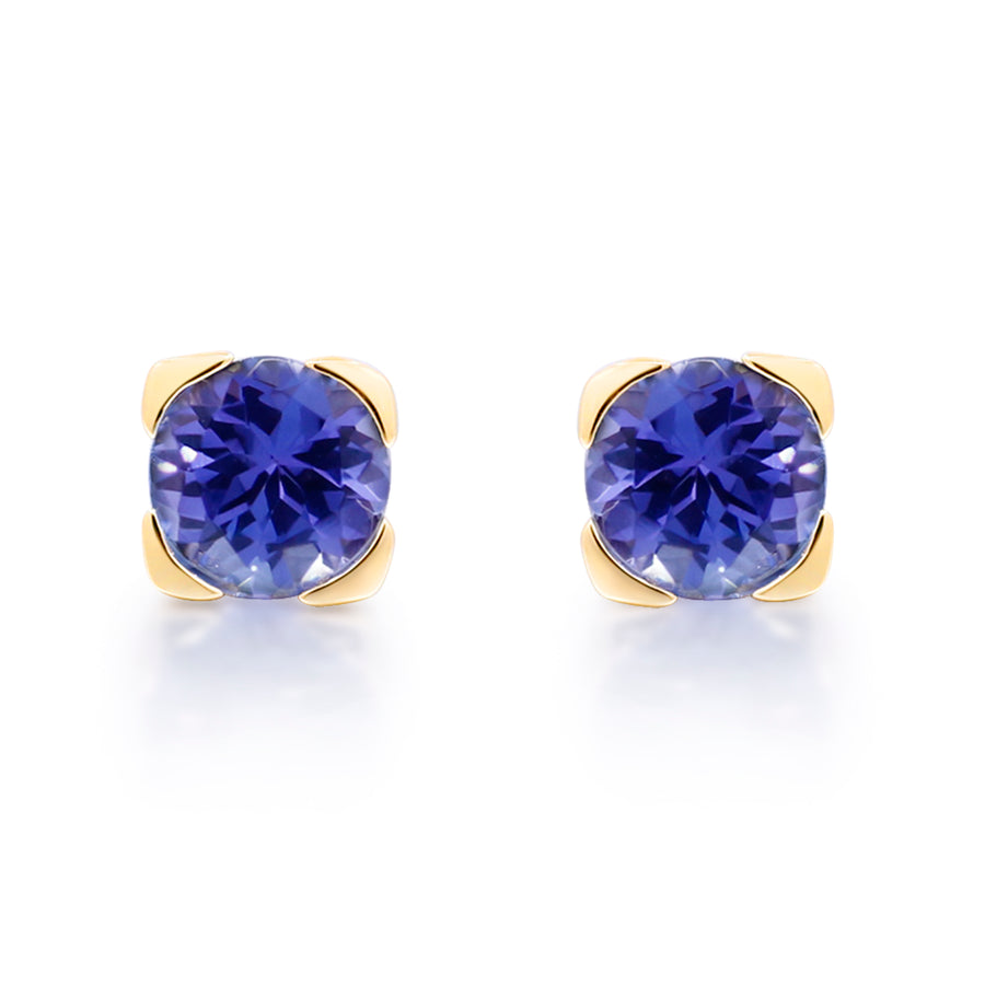 Alice 10K Yellow Gold Round-Cut Tanzanian Tanzanite Earring