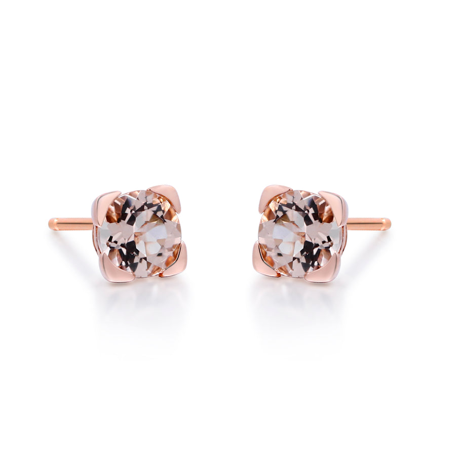 Elina 10K Rose Gold Round-Cut Madagascar Morganite Earring