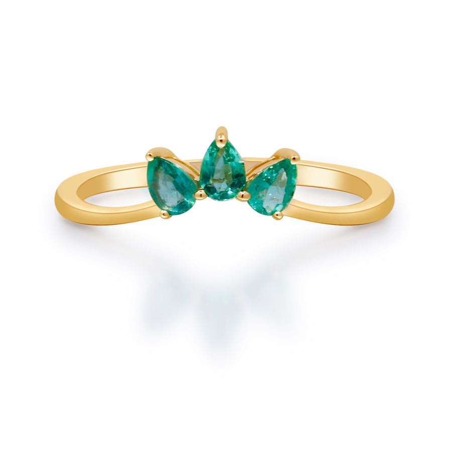 Radiant Elegance: Reese 10K Yellow Gold Ring with Pear-Cut Natural Zambian Emerald