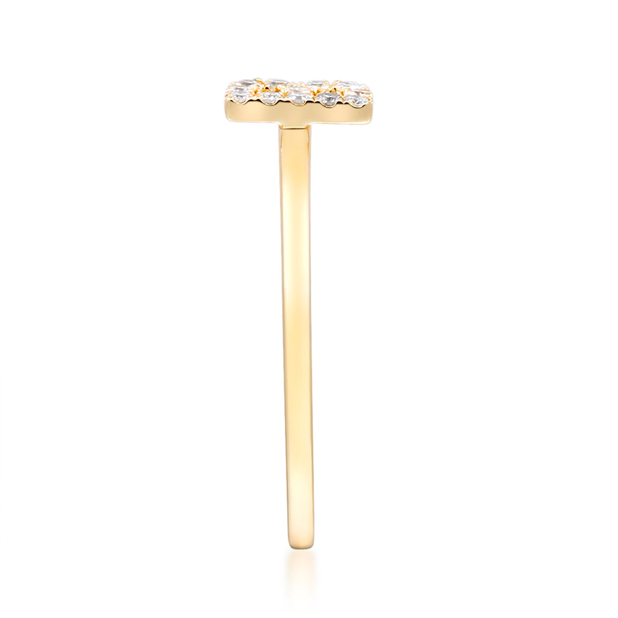 B Initial 14K Yellow Gold Round-Cut White Diamond Ring