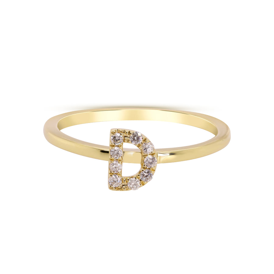 D Initial 14K Yellow Gold Round-Cut White Diamond Ring