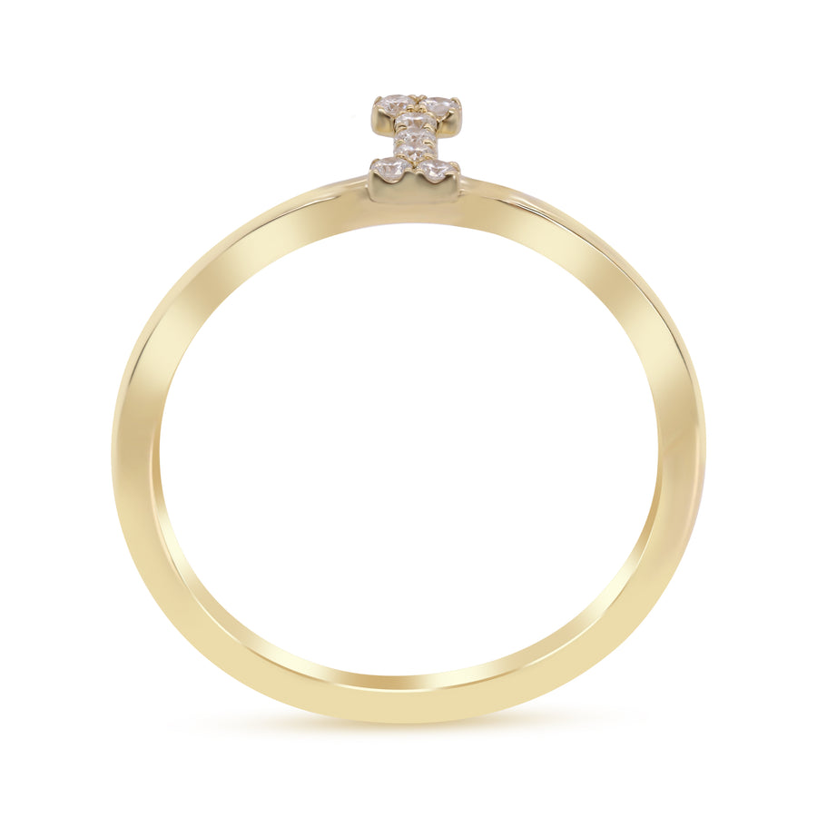 I Initial 14K Yellow Gold Round-Cut White Diamond Ring