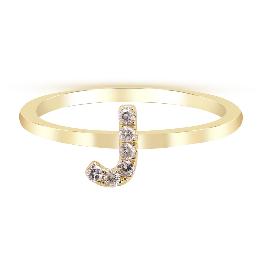 J Initial 14K Yellow Gold Round-Cut White Diamond Ring