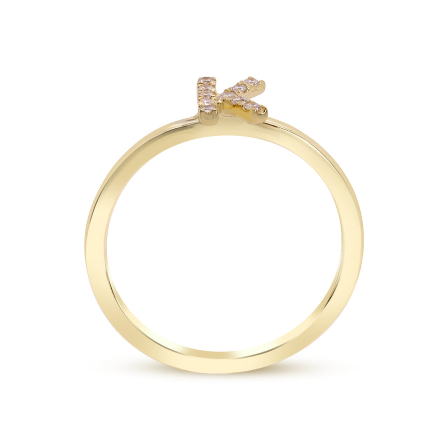 K Initial 14K Yellow Gold Round-Cut White Diamond Ring