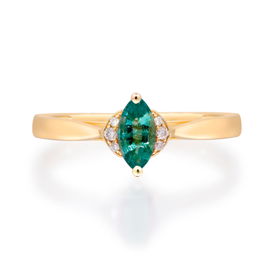 Enchanting Elegance: Blair 14K Yellow Gold Ring with Marquise-Cut Natural Zambian Emerald