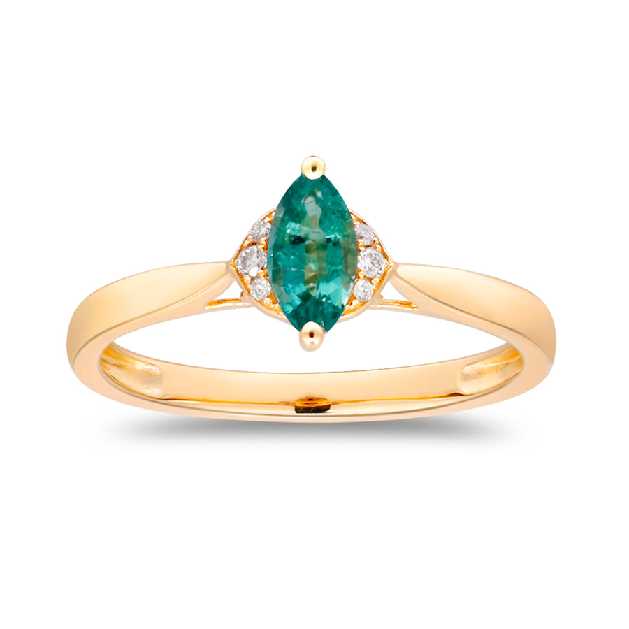 Enchanting Elegance: Blair 14K Yellow Gold Ring with Marquise-Cut Natural Zambian Emerald