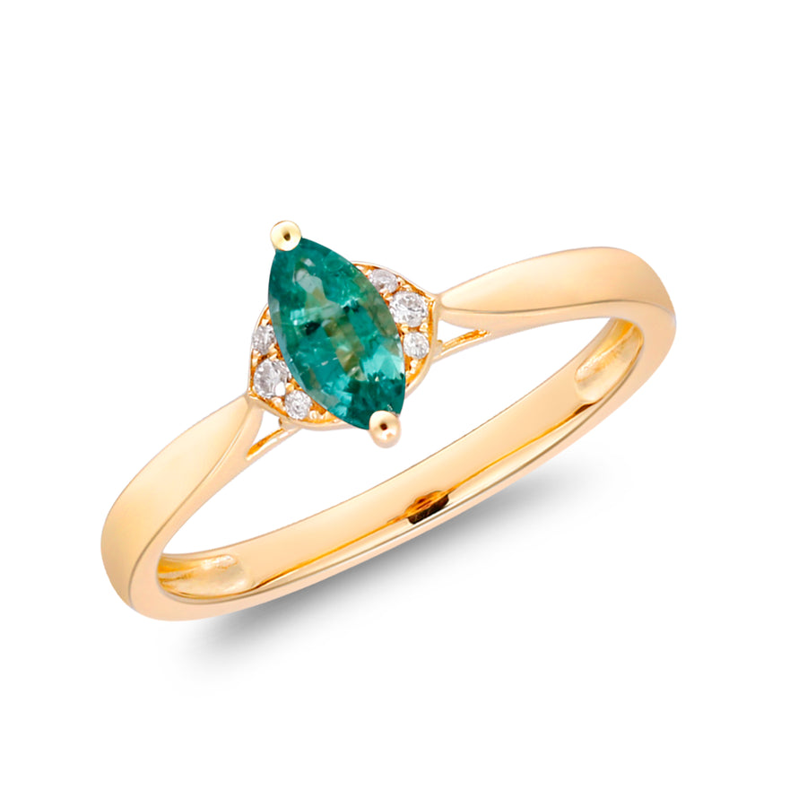 Enchanting Elegance: Blair 14K Yellow Gold Ring with Marquise-Cut Natural Zambian Emerald