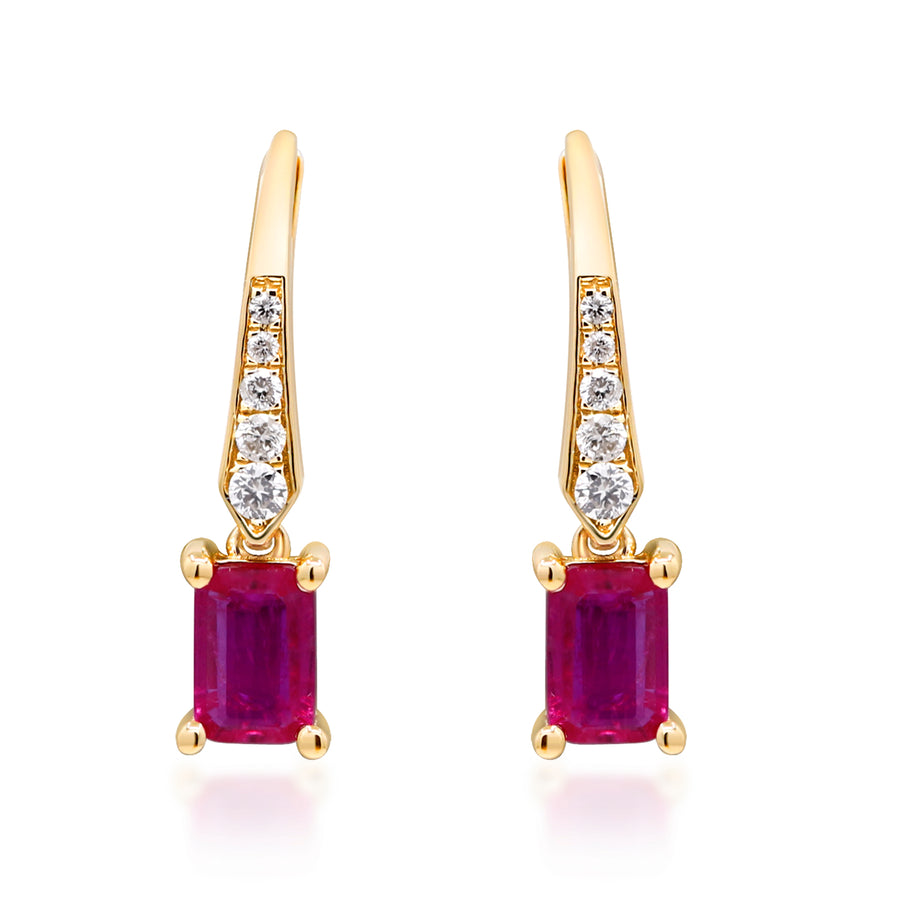 Mila 14K Yellow Gold Emerald-Cut Mozambique Ruby Earring