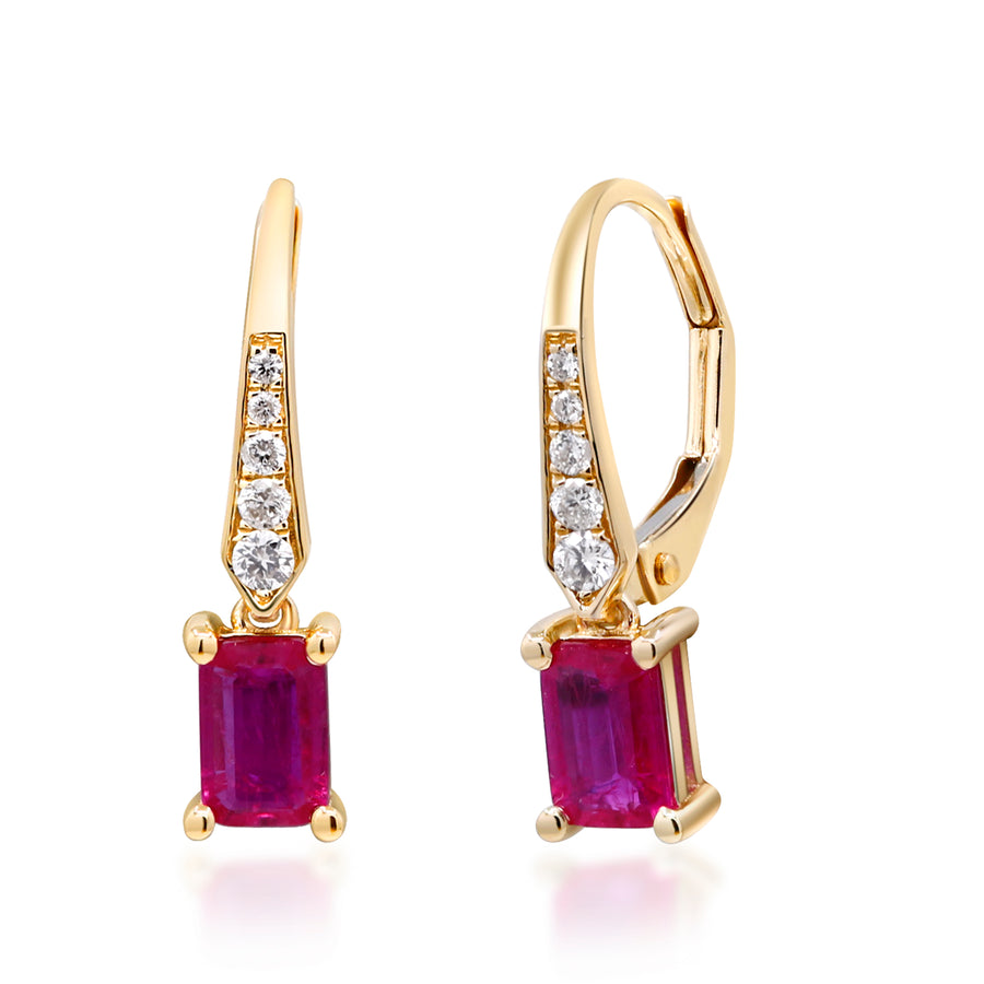 Mila 14K Yellow Gold Emerald-Cut Mozambique Ruby Earring