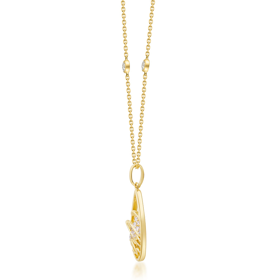 Gin and Grace in collaboration with Smithsonian Museum Collection presents pear pendant with three layer waves Pendant in 14K Yellow gold and Diamond for exclusive everyday look.