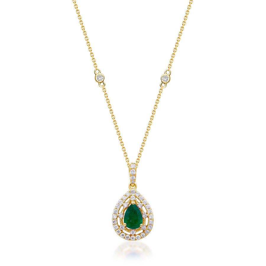 Jaylee 14K Yellow Gold Pear-Cut Natural Zambian Emerald Pendant