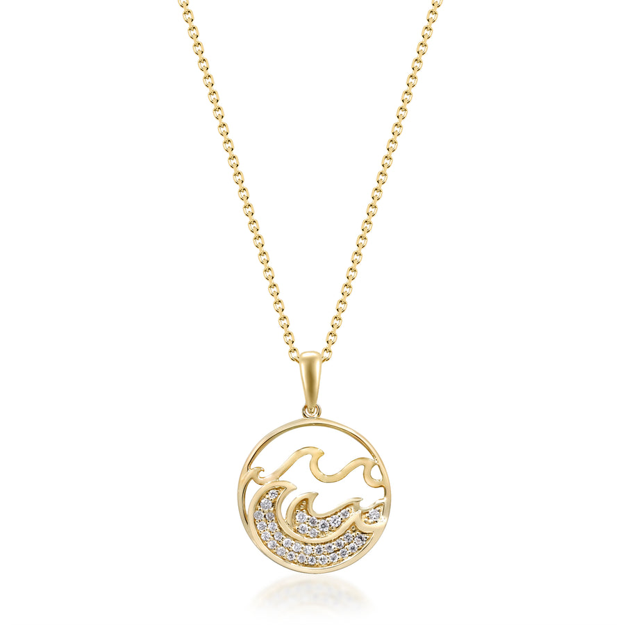 Gin and Grace in collaboration with Smithsonian Museum Collection presents Glamorous, edgy, and dainty 14K Yellow gold diamond wave charm Pendant.