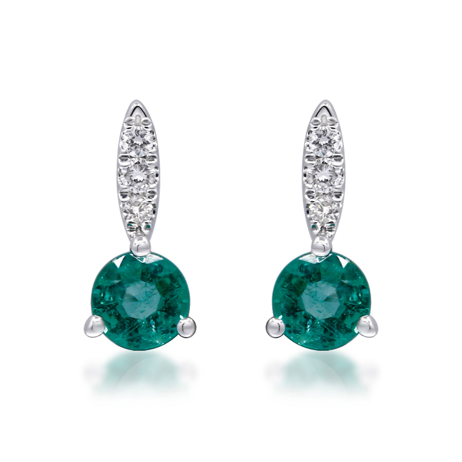 Aaliyah 14K White Gold Round-Cut Natural Zambian Emerald Earrings