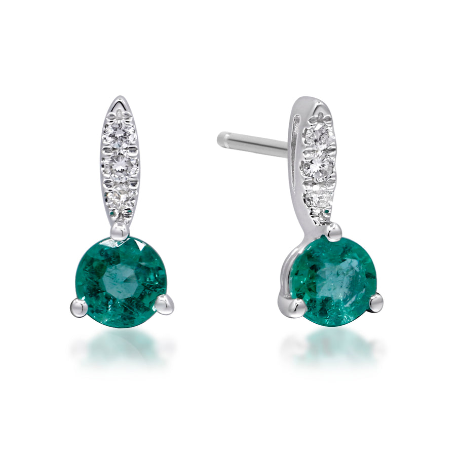 Aaliyah 14K White Gold Round-Cut Natural Zambian Emerald Earrings