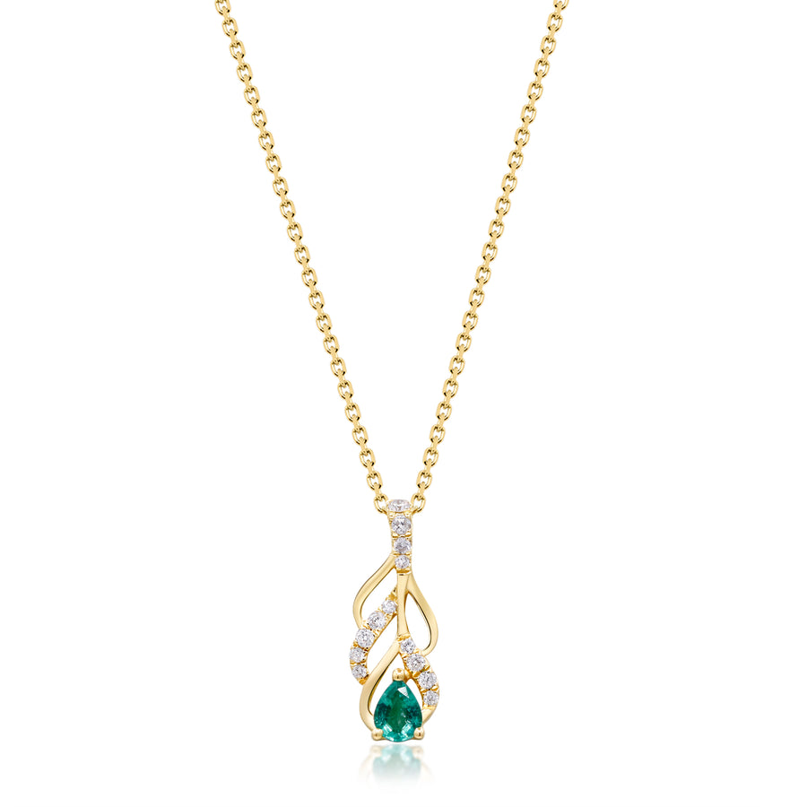 Gin and Grace in collaboration with Smithsonian Museum Collection presents Triumph Natural Zambian Emerald leaf  Pendant in 14K Yellow gold and Diamond for exclusive everyday look