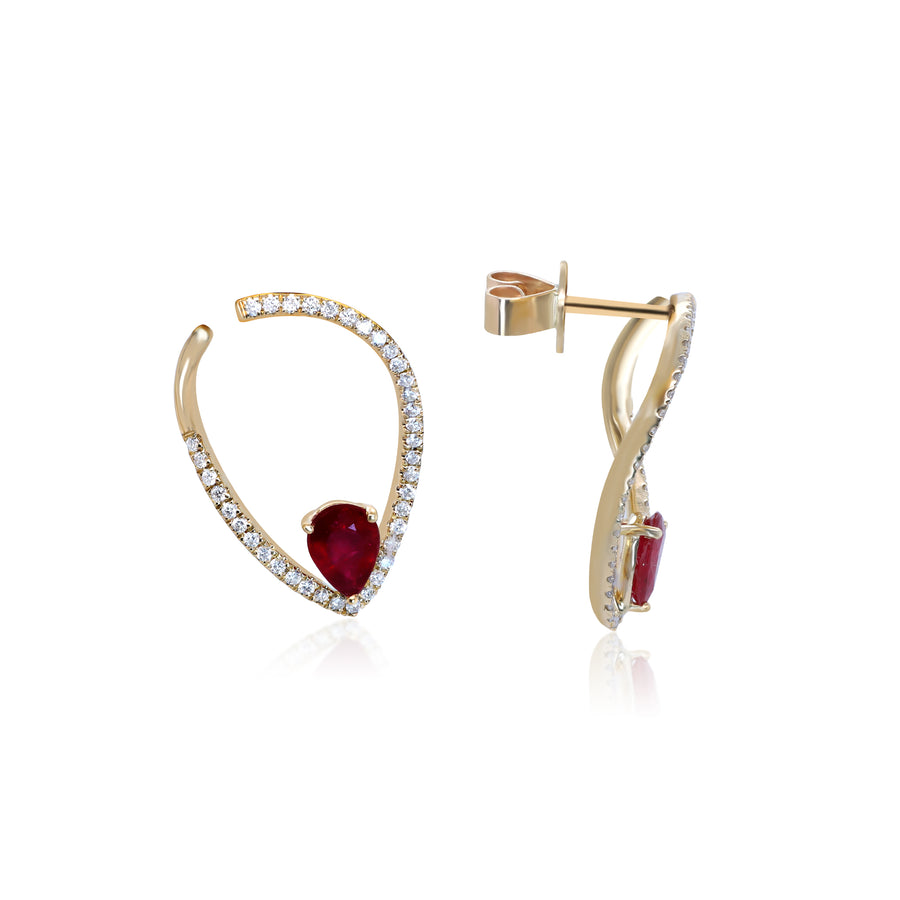 Ari 10K Yellow Gold Pears-Cut Mozambique Ruby Stud Earring