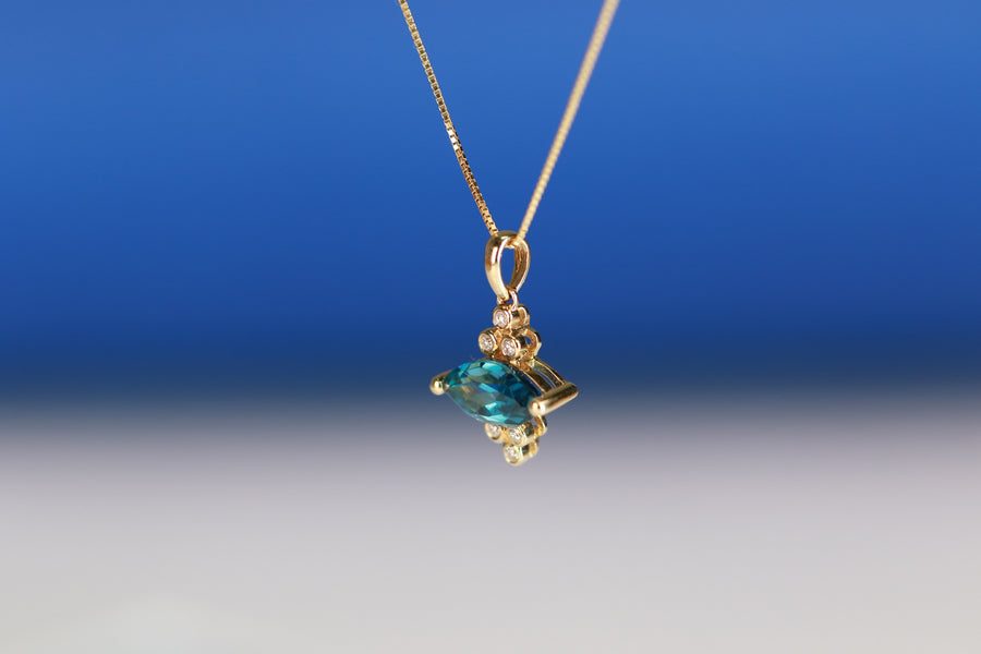 Hadley 14K Yellow Gold Marquise-Cut Brazilian London Blue Topaz Pendant