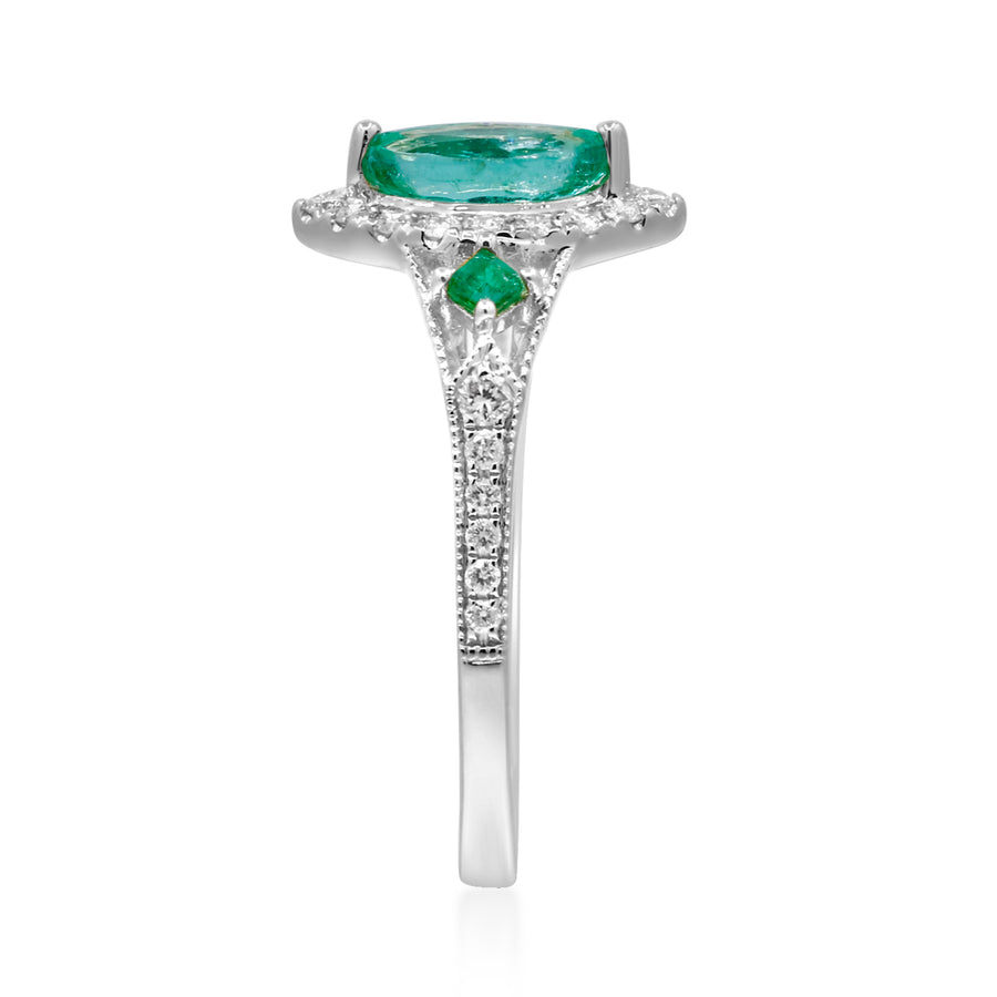 Enchanting Splendor: Annika 14K White Gold Marquise-Cut Natural Zambian Emerald Ring