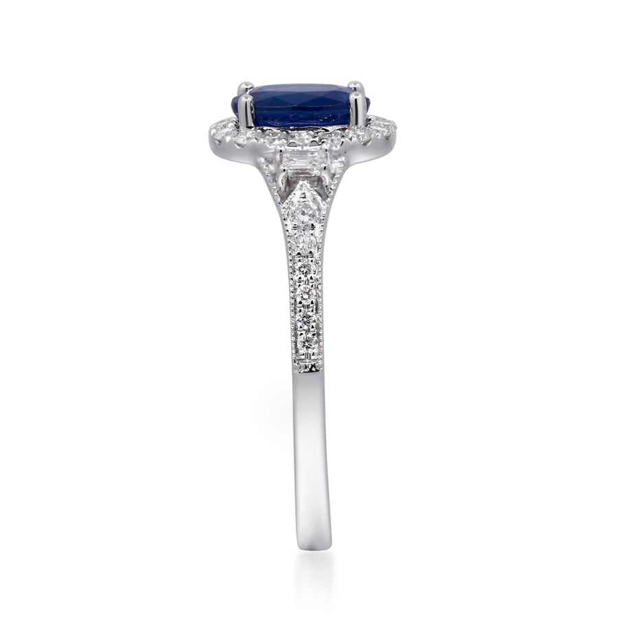 Elle 14K White Gold Oval-Cut Ceylon Blue Sapphire Ring