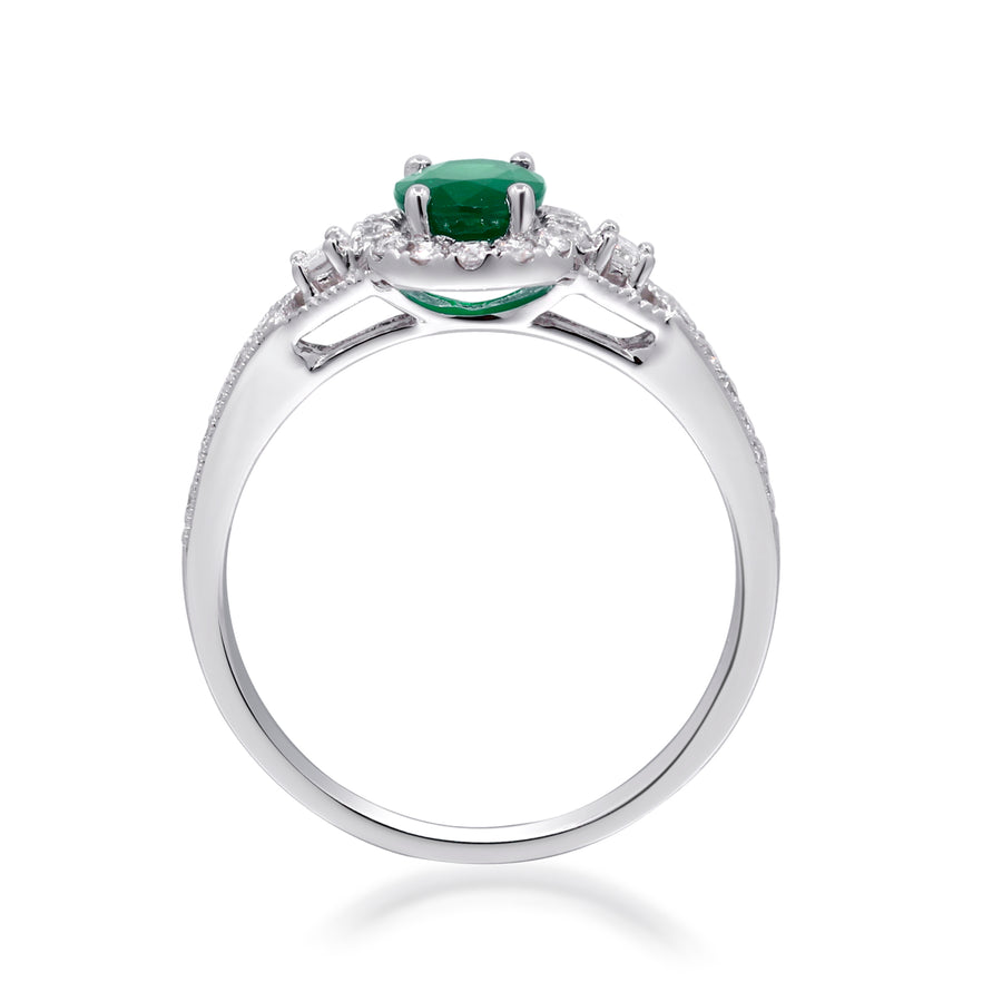 Whimsical Elegance: Alaya 14K White Gold Oval-Cut Natural Zambian Emerald Ring