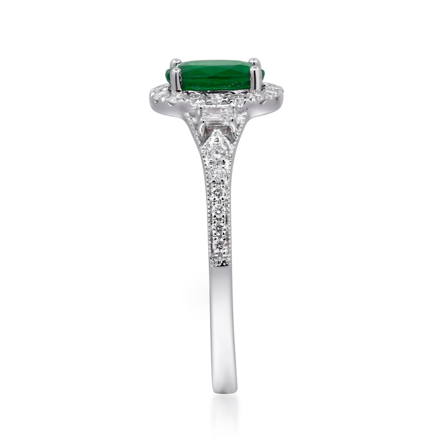 Whimsical Elegance: Alaya 14K White Gold Oval-Cut Natural Zambian Emerald Ring