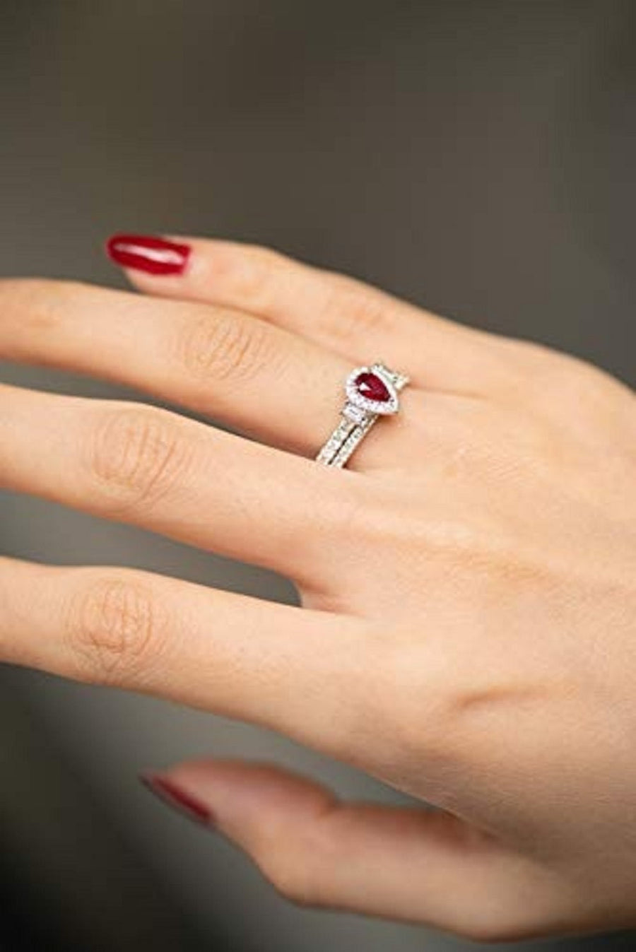 Kaitlyn 14K White Gold Pear-Cut Mozambique Ruby Ring