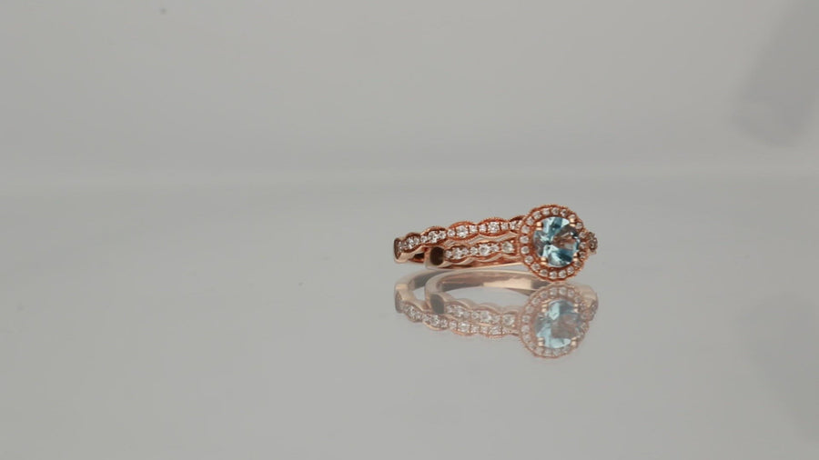 Audrey 14K Rose Gold Round Cut Brazilian Aquamarine Ring