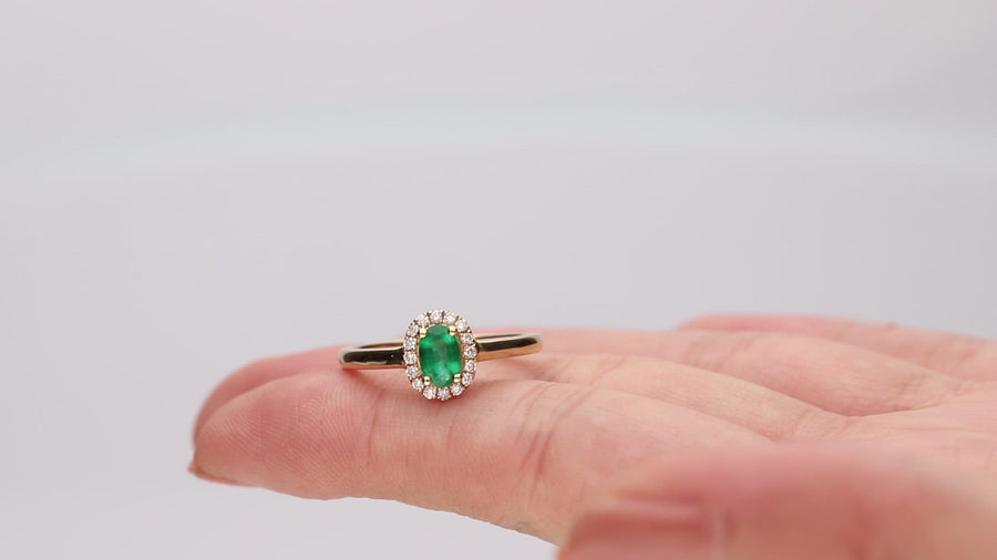 Timeless Beauty: Anya 10K Yellow Gold Ring with Oval-Cut Natural Zambian Emerald