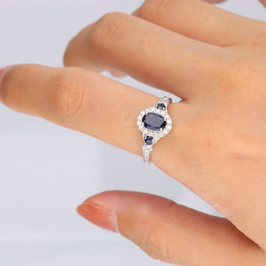 Fiona 14K White Gold Oval-Cut Ceylon Blue Sapphire Ring