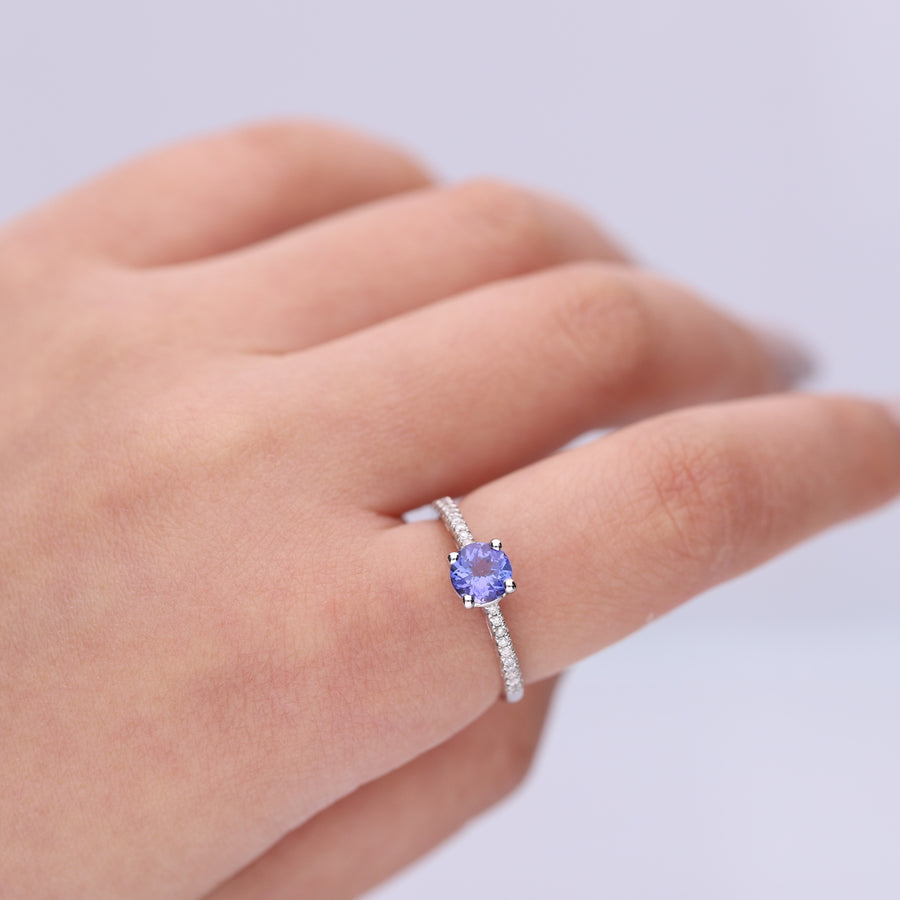 Megan 10K White Gold Round-Cut Tanzanian Tanzanite Ring