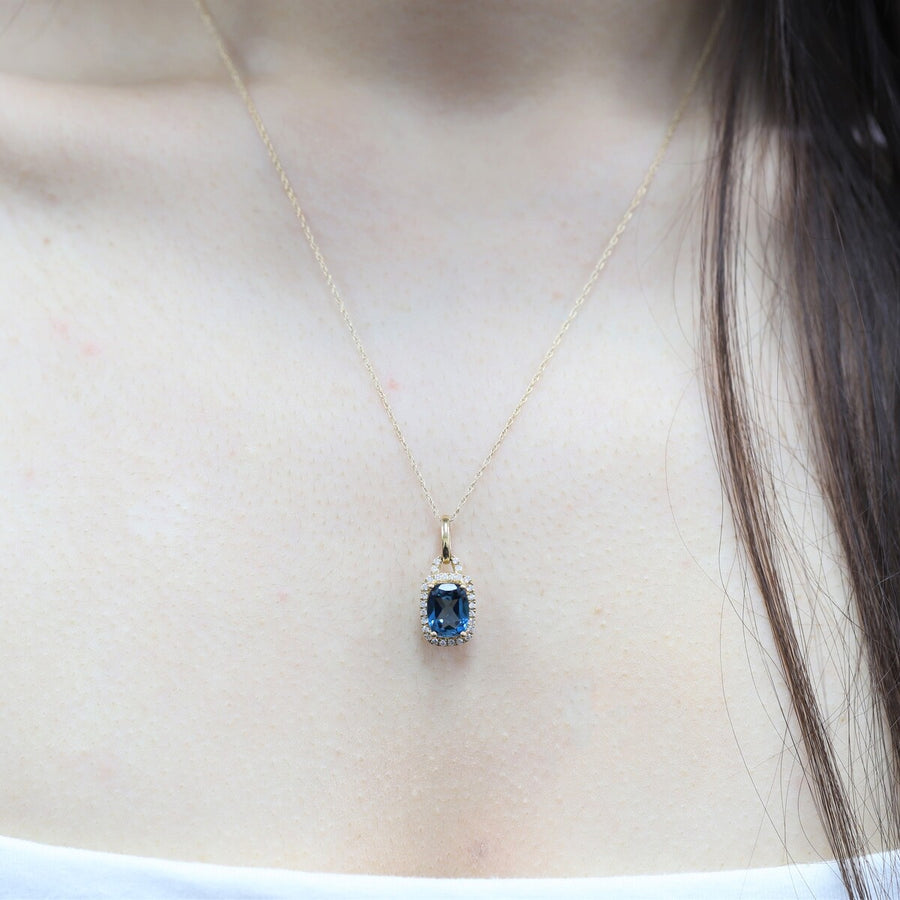 Winter 10K Yellow Gold Cushion-Cut Brazilian London Blue Topaz Pendant