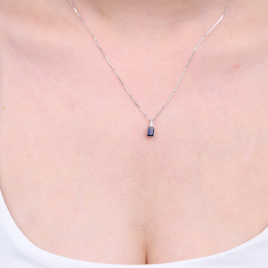 Nova 10K White Gold Emerald-Cut Ceylon Blue Sapphire Pendant