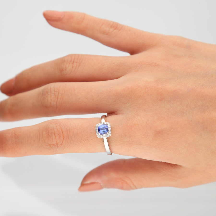 Amari 10K White Gold Cushion-Cut Tanzanian Tanzanite Ring