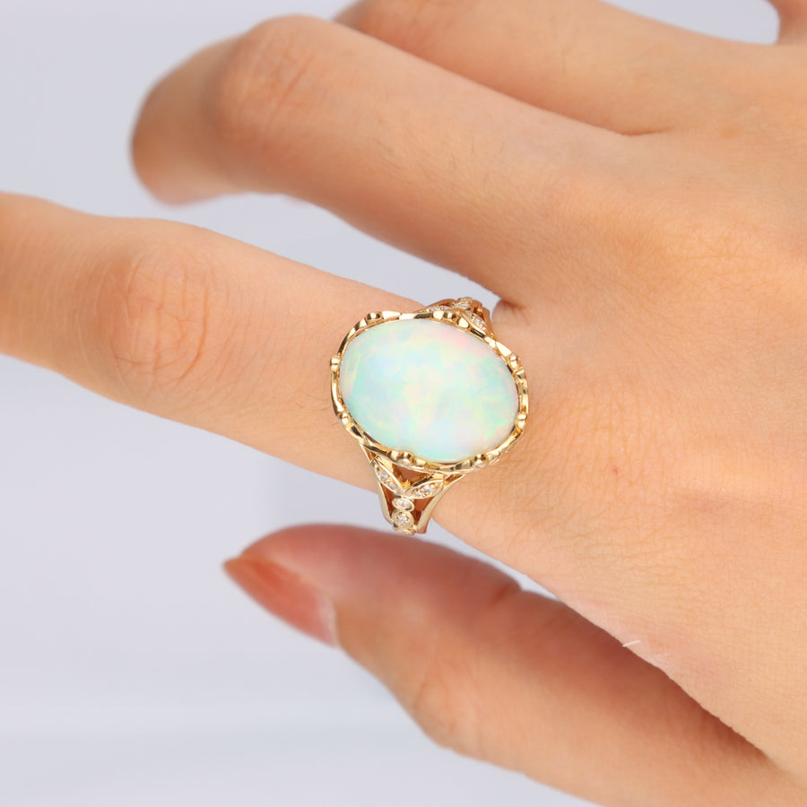 Maya 14K Yellow Gold Oval-Cab Natural African Opal Ring