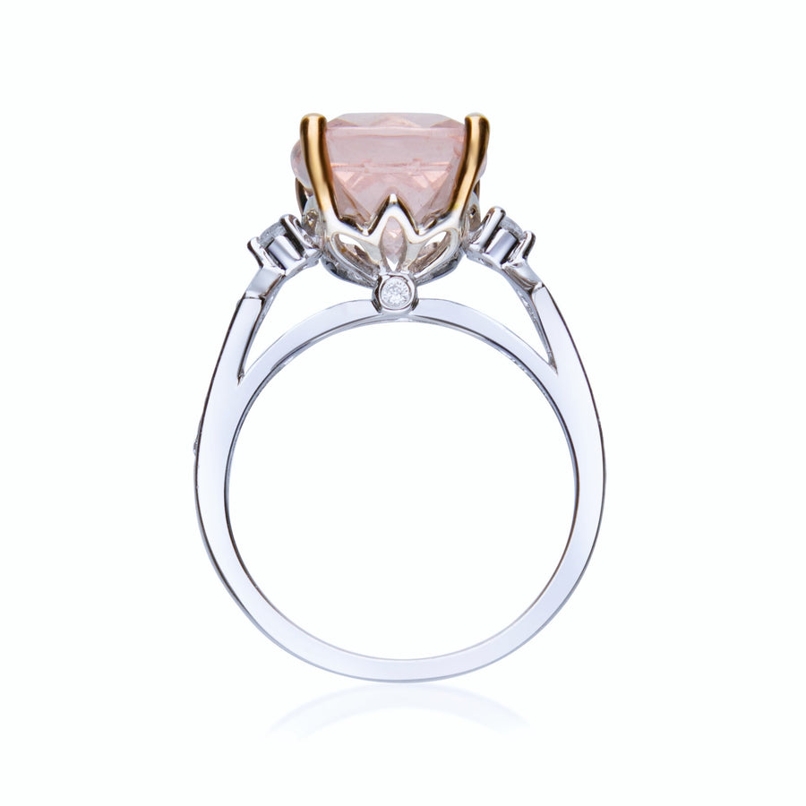 August 14K Two-Tone Gold Cushion-Cut Madagascar Morganite Ring